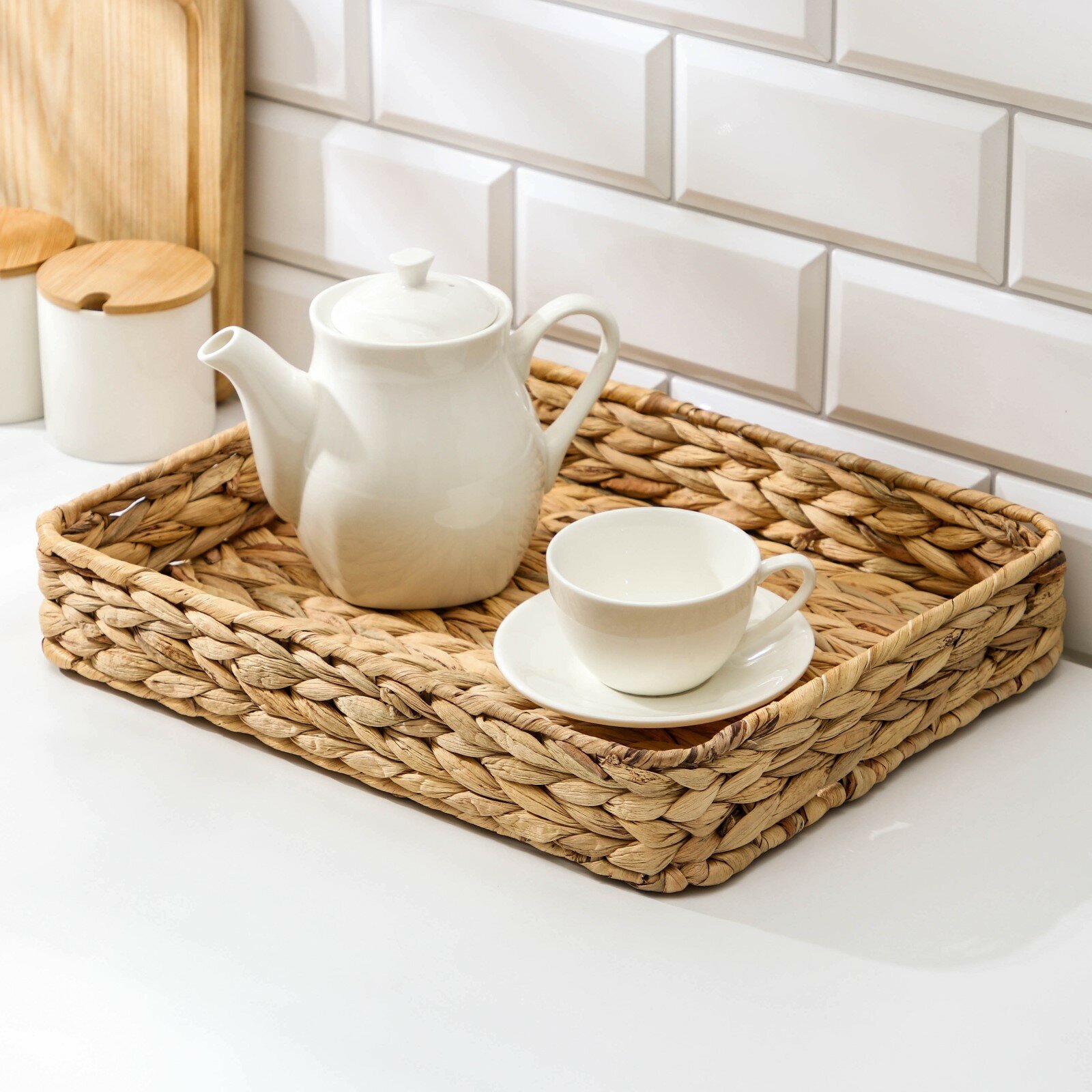 фото Корзинка для подачи "Камыш" из соломы 36х28х6 см 7514819