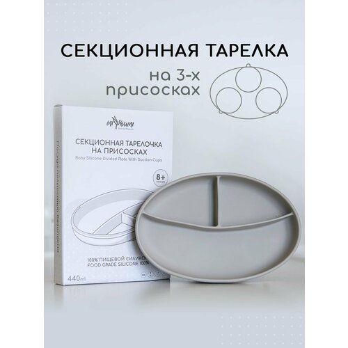 фото Силиконовая секционная тарелка на присоске miyoumi, тарелка детская