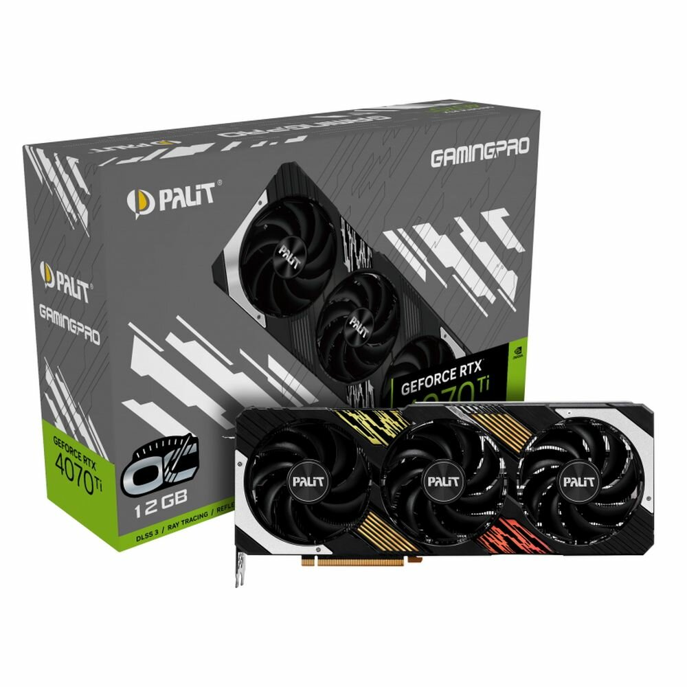 Видеокарта Palit PCI-E 4.0 RTX4070Ti GAMINGPRO OC NVIDIA GeForce RTX 4070TI 12288Mb 192 GDDR6X 1365/19000 HDMIx1 DPx3 HDCP Ret