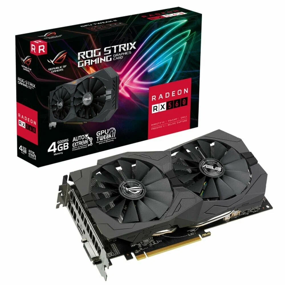 Видеокарта Asus PCI-E ROG-STRIX-RX560-4G-V2-GAMING AMD Radeon RX 560 4096Mb 128 GDDR5 1199/6000 DVIx1 HDMIx1 DPx1 HDCP Ret