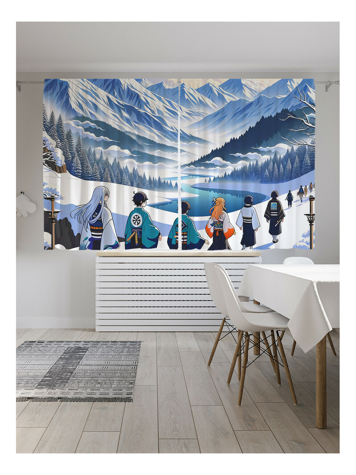 Фотошторы для кухни и спальни JoyArty "Аниме в горах", 2 полотна шириной по 145 см, высота 180 см
