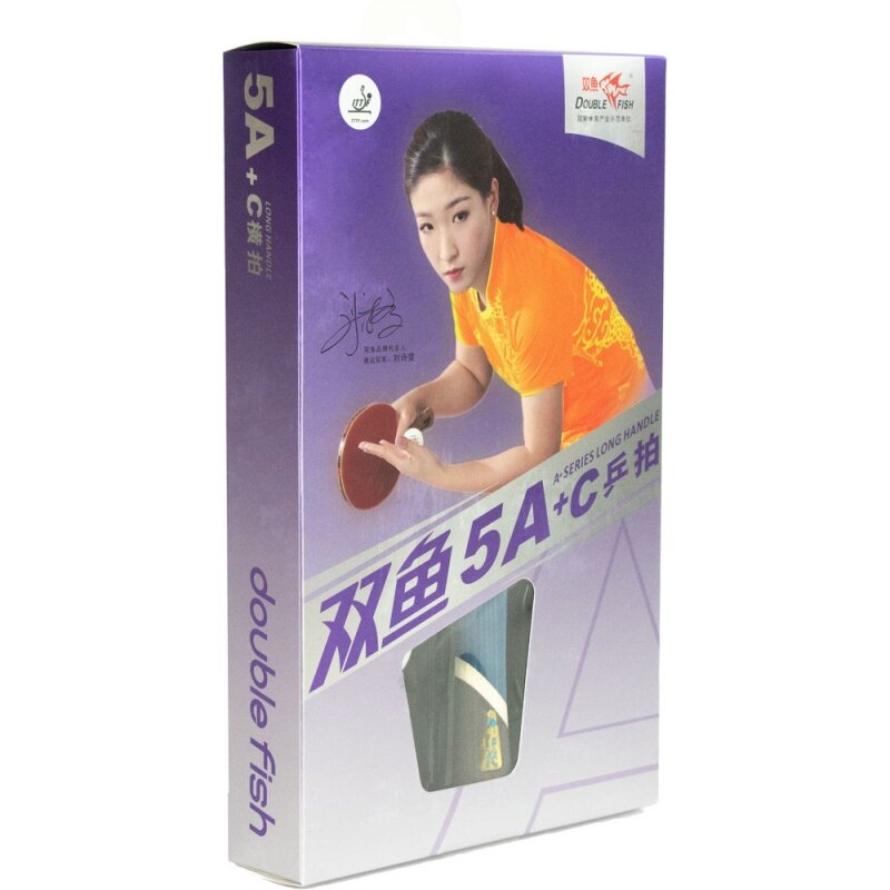 фото Ракетка для настольного тенниса DOUBLE FISH, 5A+C, для продвин, ITTF Approved, накл. 2.1 мм, коническая ручка+ 2 мяча V40+мм