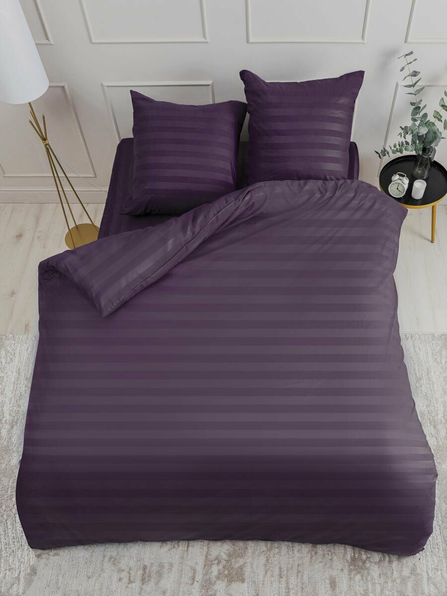 фото Постельное белье белый евро, Страйп Сатин, наволочки 70x70