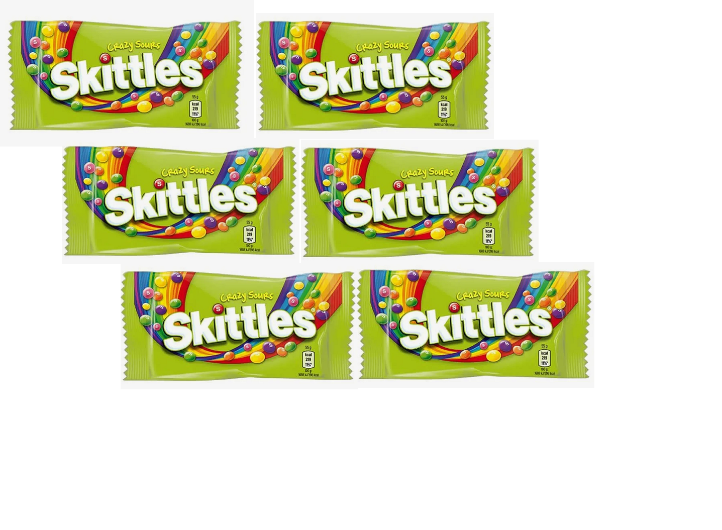 Конфеты жевательные "Skittles" (Crazy Sours)/ Скитлс кислые ( 6 шт. х 38 гр)