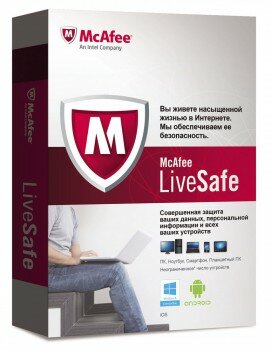 Антивирус McAfee LiveSafe Promo BOX на 1 год для всех устройств на iOS, Android, Windows (MLS139001RAA)
