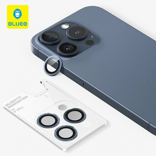 BlueO стекло для iPhone 15 Pro Max, Camera Lens SAPPHIRE metal armored 3 шт. Blue Titan (+install) голубой