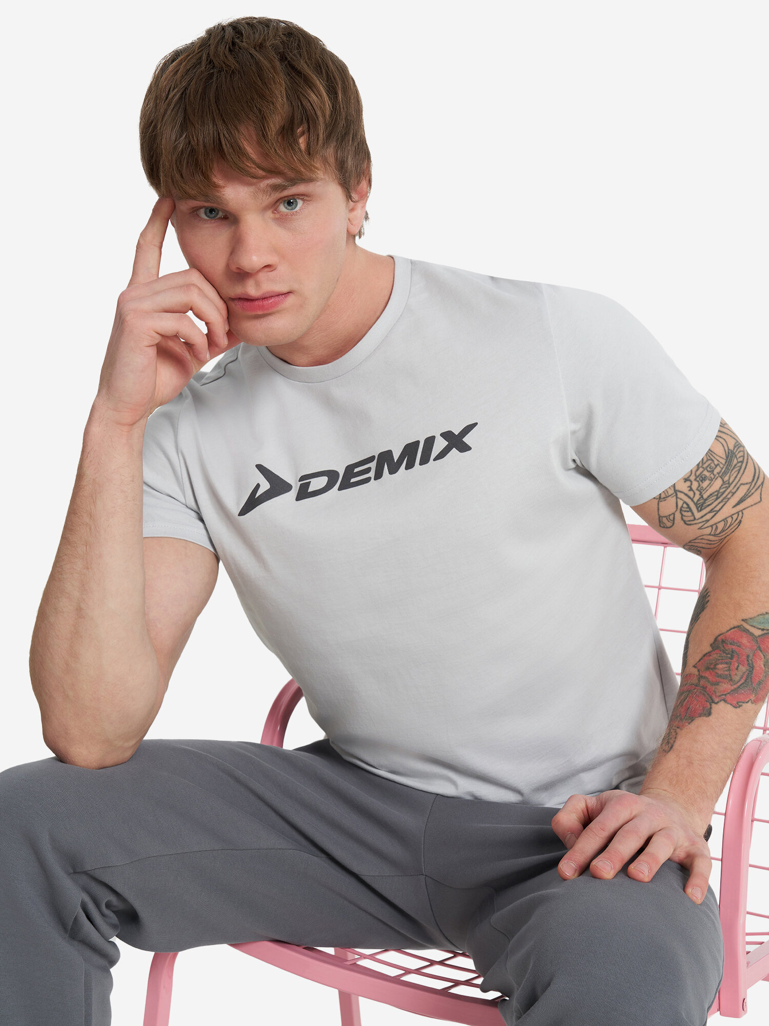 Футболка спортивная Demix M D Basic Solid Tee Logo Pack, размер 50, светло-серый