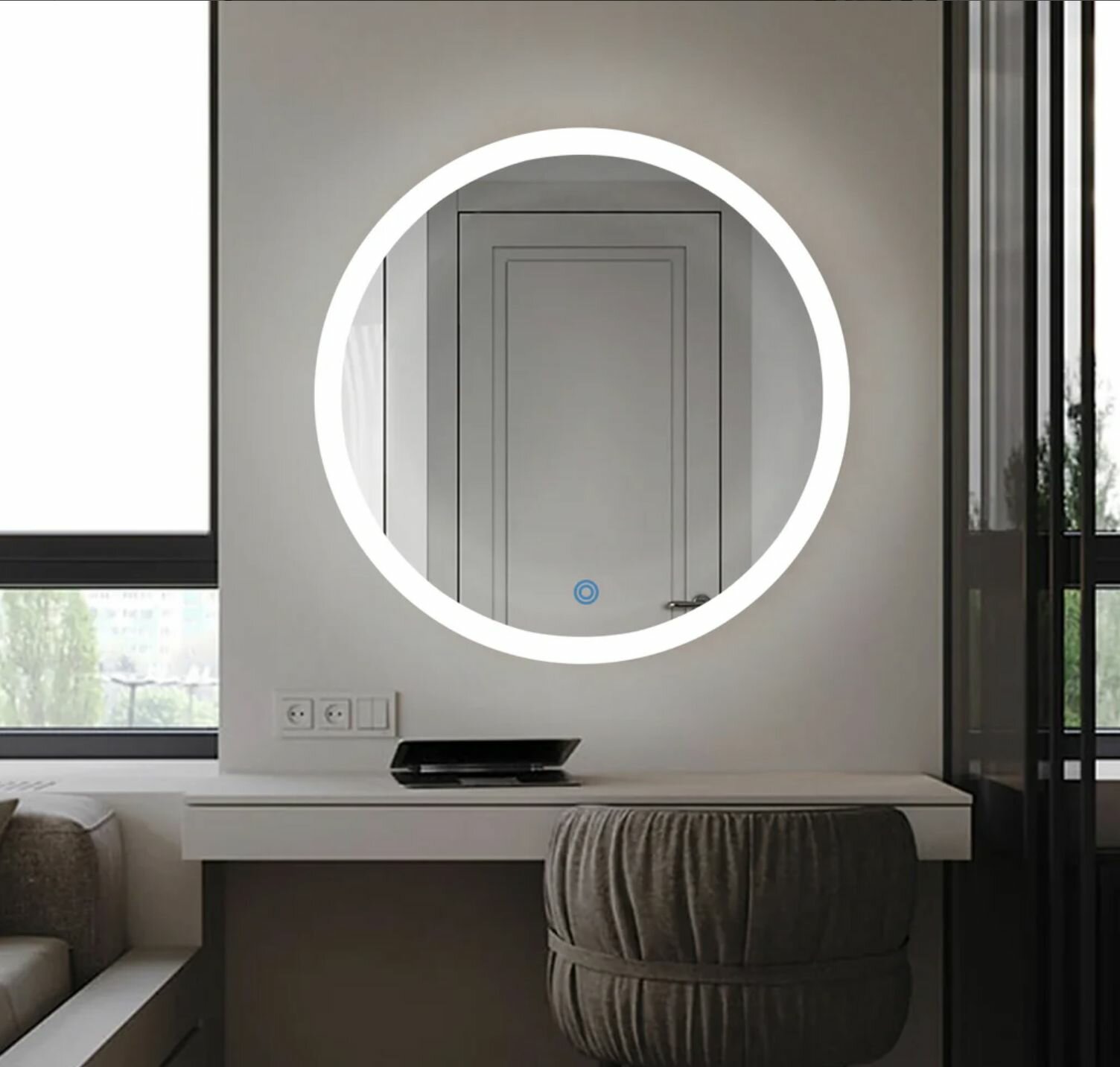 фото Круглое настенное зеркало 70 см, зеркало с подсветкой, TODA ALMA