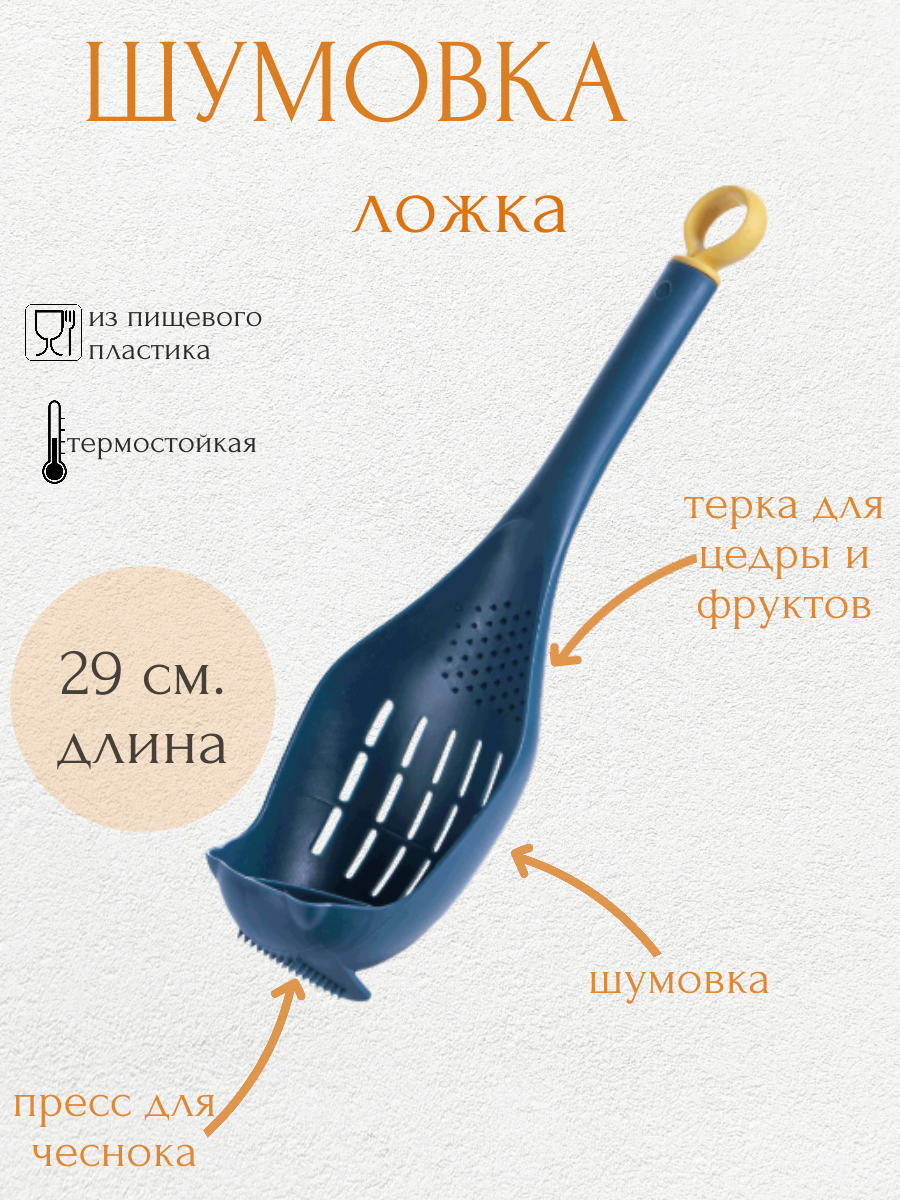 Универсальная ложка/Шумовка пластиковая 3 в 1 (Шумовка, пресс для чеснока, терка для цедры и фруктов)