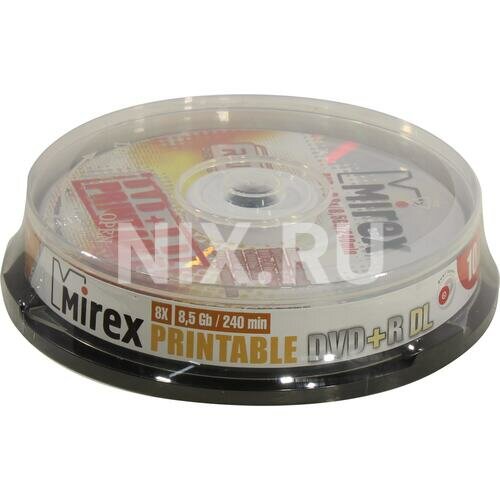 Диск DVD+R Mirex "Dual Layer Printable" 8,5GB, 8x, комплект 10шт, Cake Box (UL130069A8L)