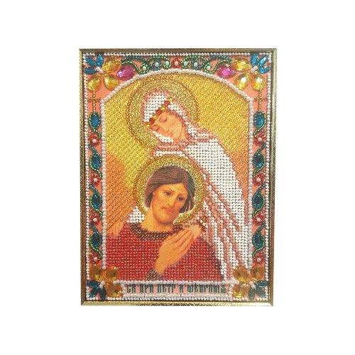 Набор для вышивания бисером с камнями и жемчугом К-16 Икона Св Петр и Феврония 13х18 890₽