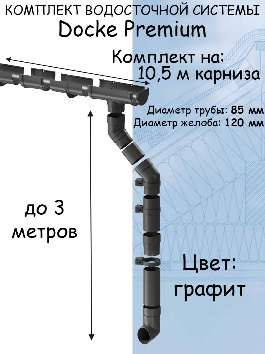 Комплект водосточной системы Docke Premium шоколад 10,5 метра (120мм/85мм) водосток для крыши Дёке Премиум коричневый (RAL 8019)