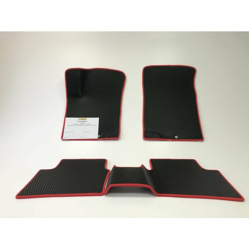 Коврики EVA для Kia Rio 3 поколение, QB (08.2011 - 03.2017) - Комплект в салон - 2D Без бортиков - Черный - Красный кант