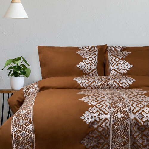 BY COLLECTION Комплект постельного белья с вышивкой евро 100 хлопок карамель 10277₽