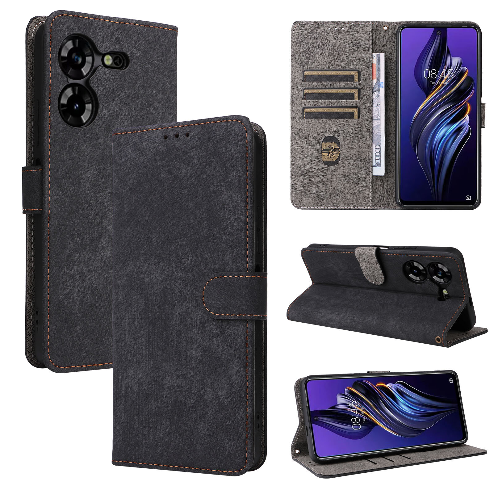 Чехол книжка для Tecno Pova 5 c магнитной застежкой / Техно Пова 5 c отделением под карты (черная) — фото 1