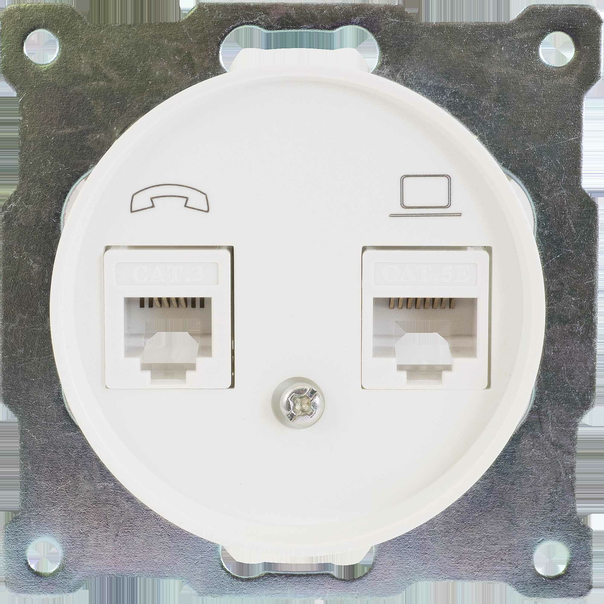 Телефонная/компьютерная розетка встраиваемая Onekey Florence RJ11/RJ45 UTP cat 5e цвет белый