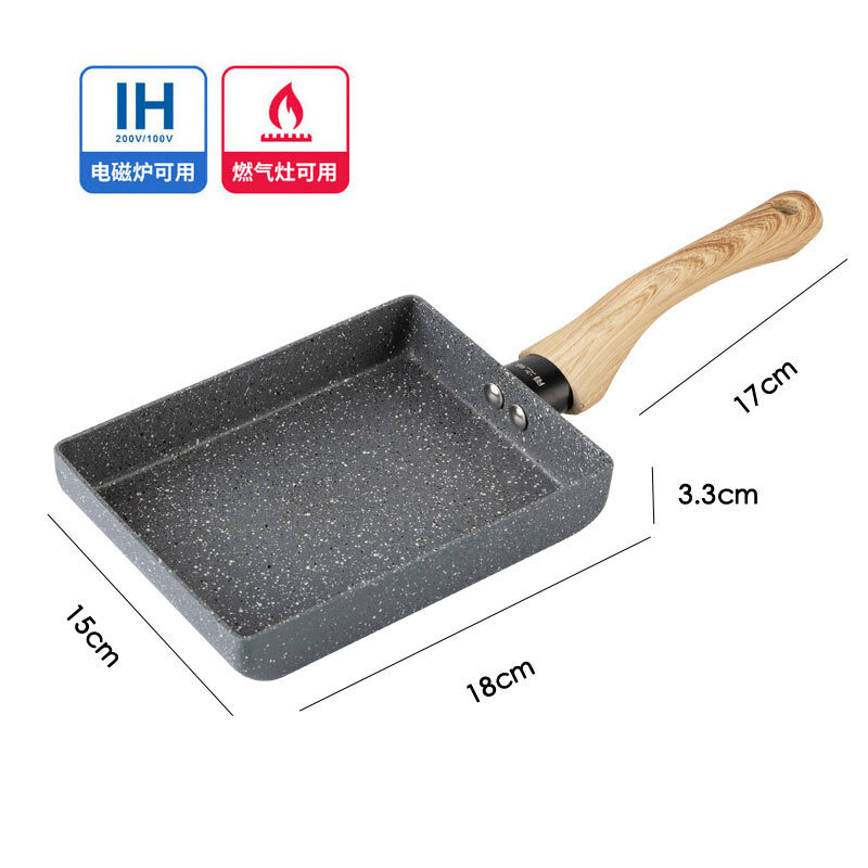 фото Сковорода Tamako-yaki с деревянной ручкой и майфановым покрытием, 15x18 см, серая, Tamako, прошедшая тестирование на пищевую безопасность FDA