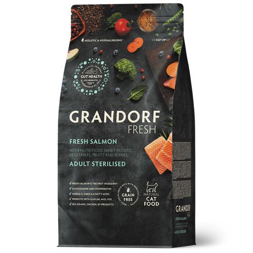 Grandorf FRESH беззерновой корм для стерилизованных кошек с живыми пробиотиками, лосось и батат