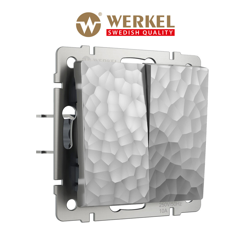 Проходной двухклавишный выключатель/переключатель Werkel W1222006 Hammer серебряный IP20