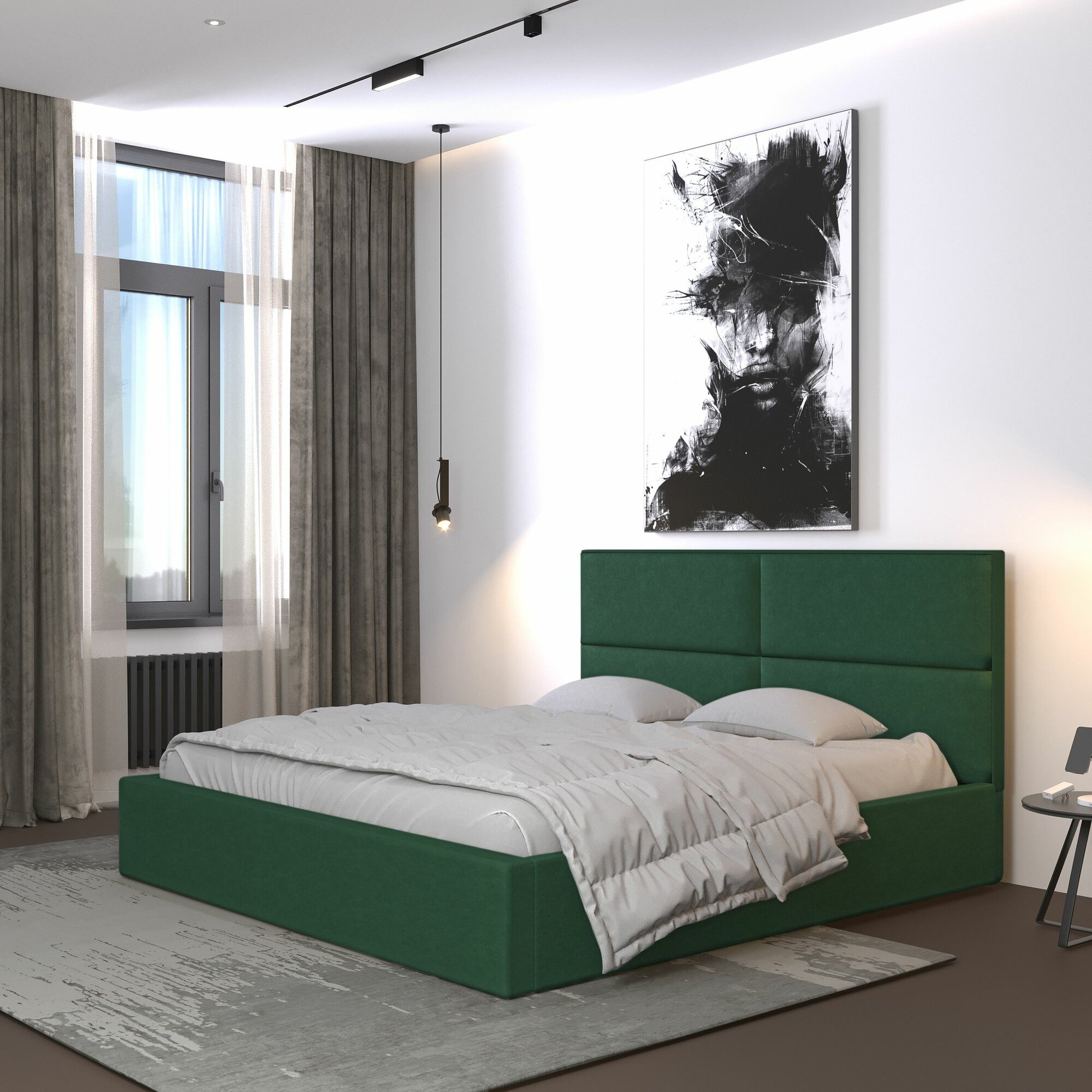 фото Двуспальная кровать 180х200 Палермо (2024), ортопедическое основание с усиленными ламелями, подъёмный механизм, фабрика Микс-Интерьер (Россия), гарантия 5 лет, ширина (матраса) 180 см (180*200 см), тёмно-зелёный микровелюр