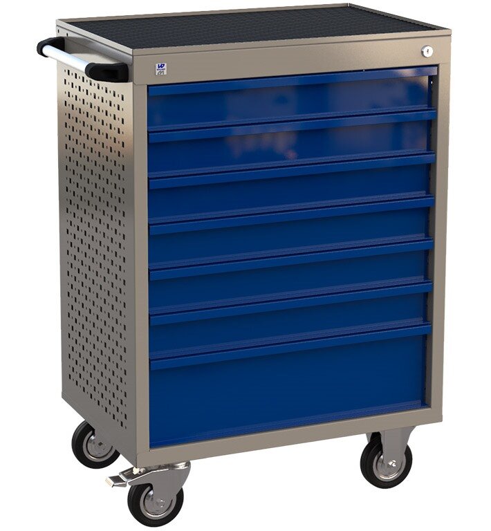 фото Тележка инструментальная с 7 ящиками, перфорированные боковые стенки, синяя, Masterline Wellmet ML7C