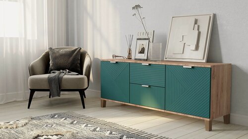 Изображение товара Комод МебельЛэнд24 Марвин Йорк - 1 Аквамарин 150x40x60 синий двухдверный с 2 ящиками