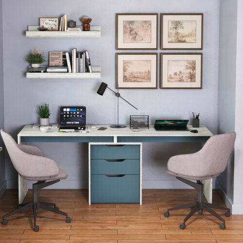 Компьютерный стол для двоих, двойной, с тумбой, с ящиками, для офиса, для детской, Есэндвич grand Лаворо 200х60х75 см (Сосна винтерберг/Маренго)