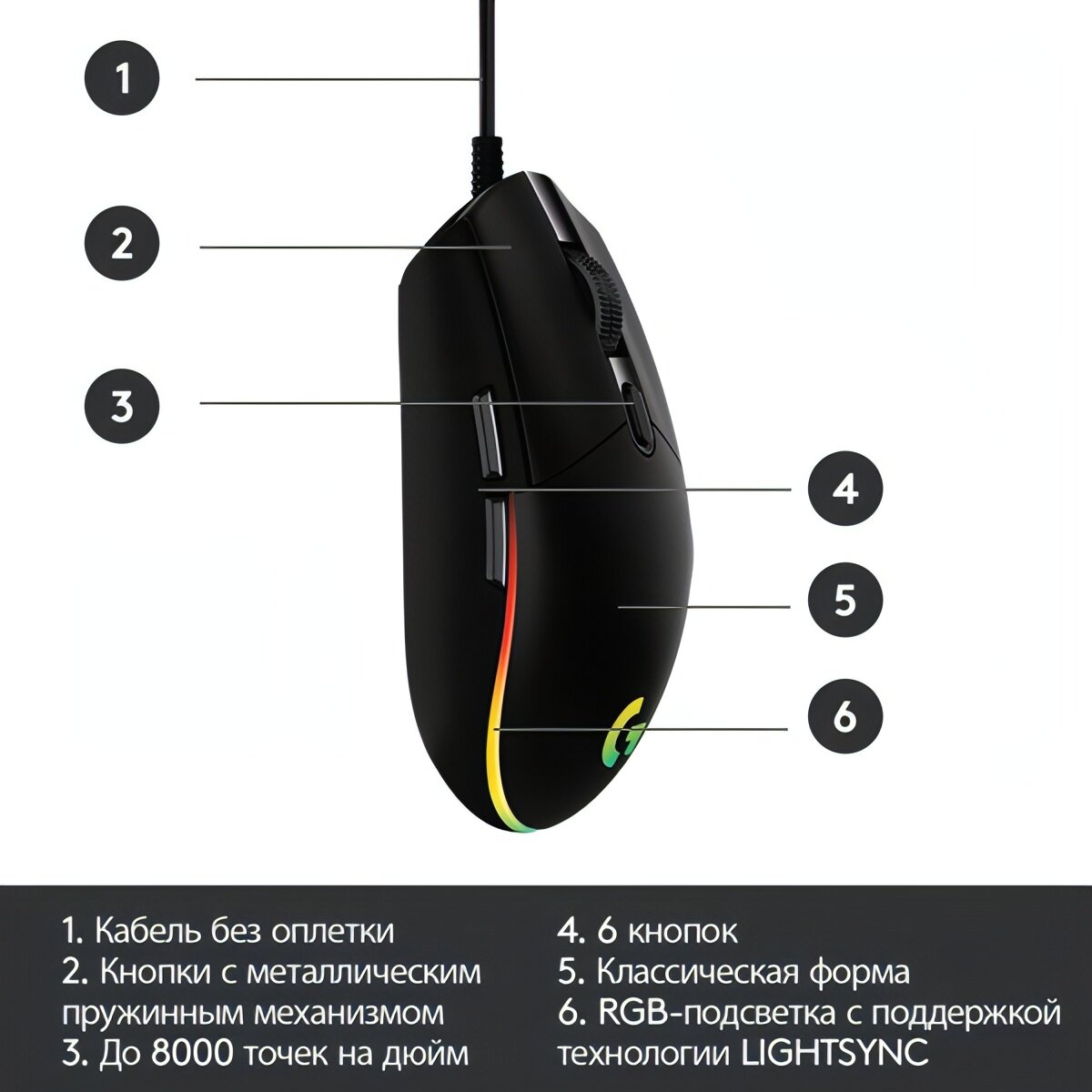 Игровая мышь Logitech G102 LightSync Black — фото 1