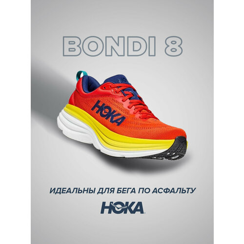 фото Кроссовки hoka bondi 8, полнота d, размер us11d/uk10.5/eu45 1/3/jpn29, желтый, красный