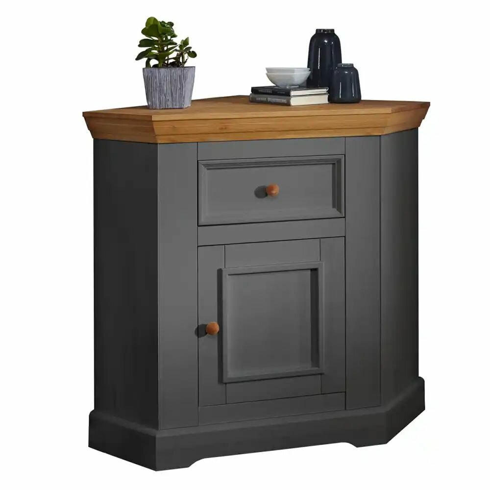 Комод угловой с ящиком "Фламберже" массив дерева, 100х68х94 см. цвет- серый (графит)/бейц-масло