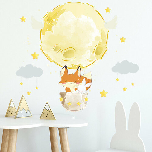 Интерьерная наклейка плешоп Лиса и зайчик желтый наклейки для интерьера наклейки на стену декор для дома наклейки для мебели 799₽