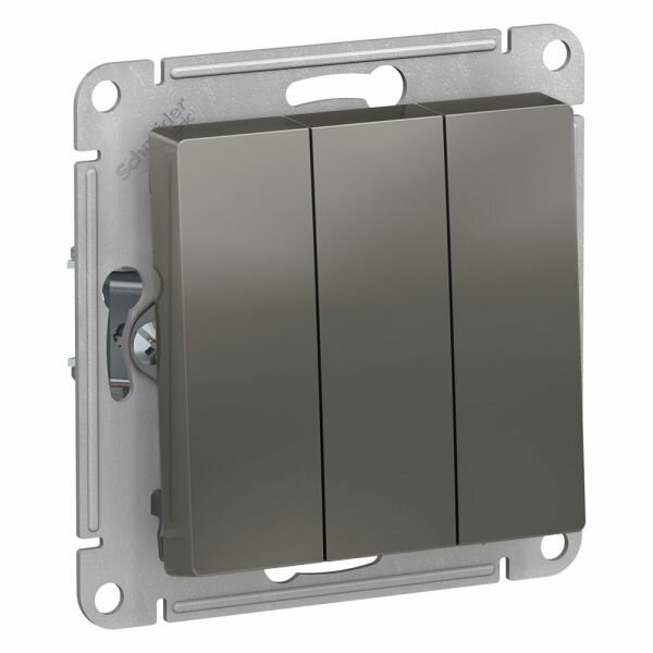 2 шт. Systeme Electric AtlasDesign Сталь Выключатель 3-клавишный сх.1+1+1, 10АХ, механизм, ATN000931