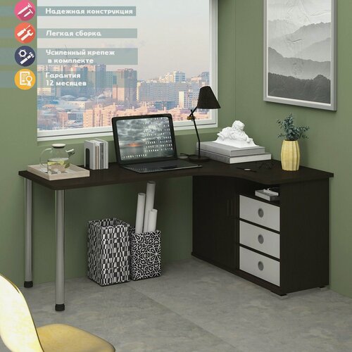 Изображение товара Стол компьютерный Мэрдэс СР-185СМ вбев-прав Венге/Белый/Венге, с ящиками, угловой