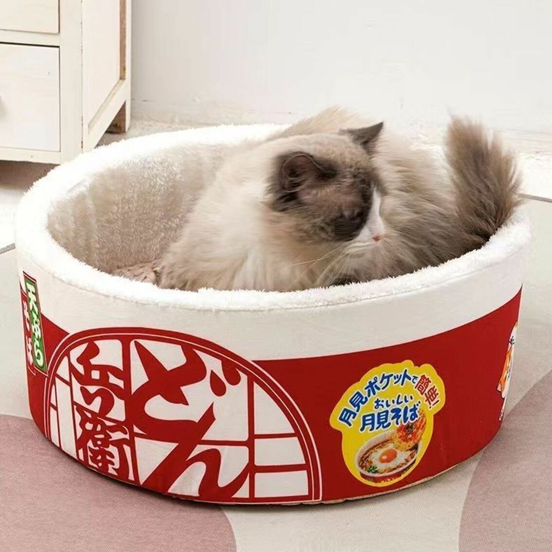 Картинки Лежак для домашних животных, японский стиль лапши рамен, мягкий, съемная конструкция, 2 цвета,。