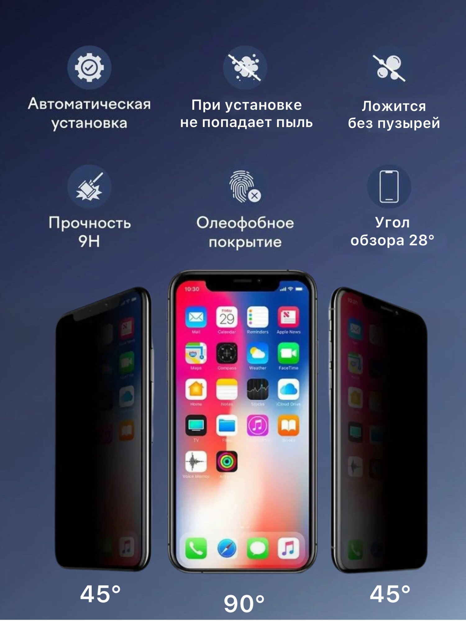 Защитное стекло антишпион на iPhone 15 Pro Max с боксом для установки — фото 1