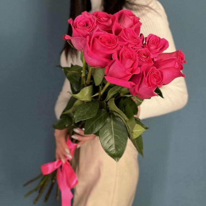 11 малиновых роз Пинк Флойд 70 см