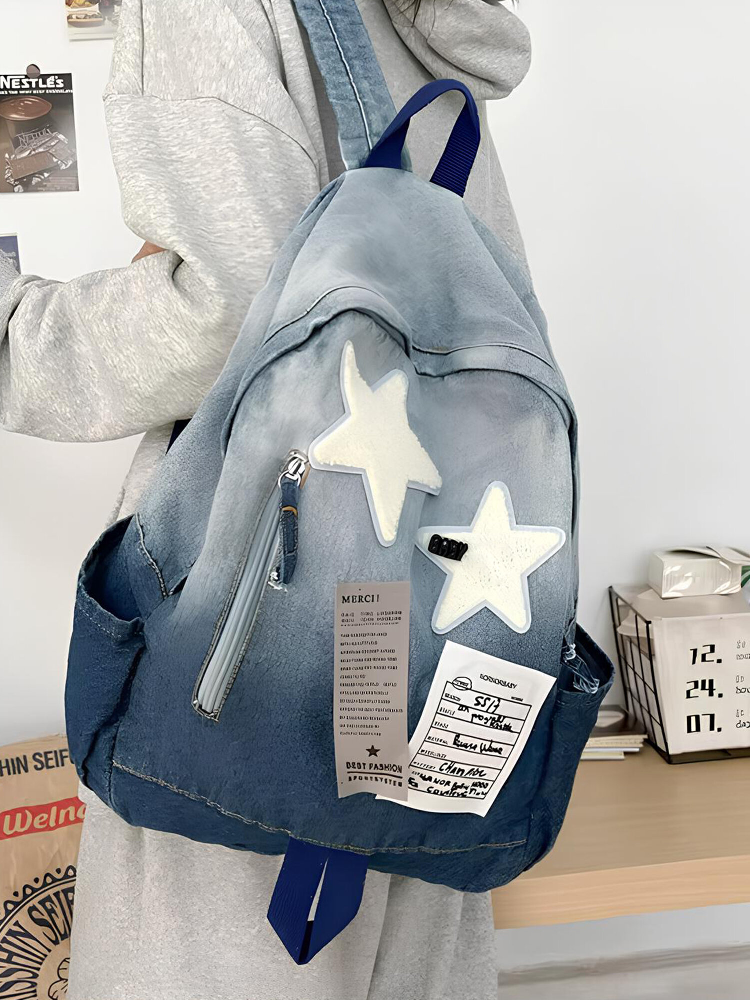 Рюкзак джинсовый y2k школьный корейский для подростков, городской портфель для девочки — фото 1