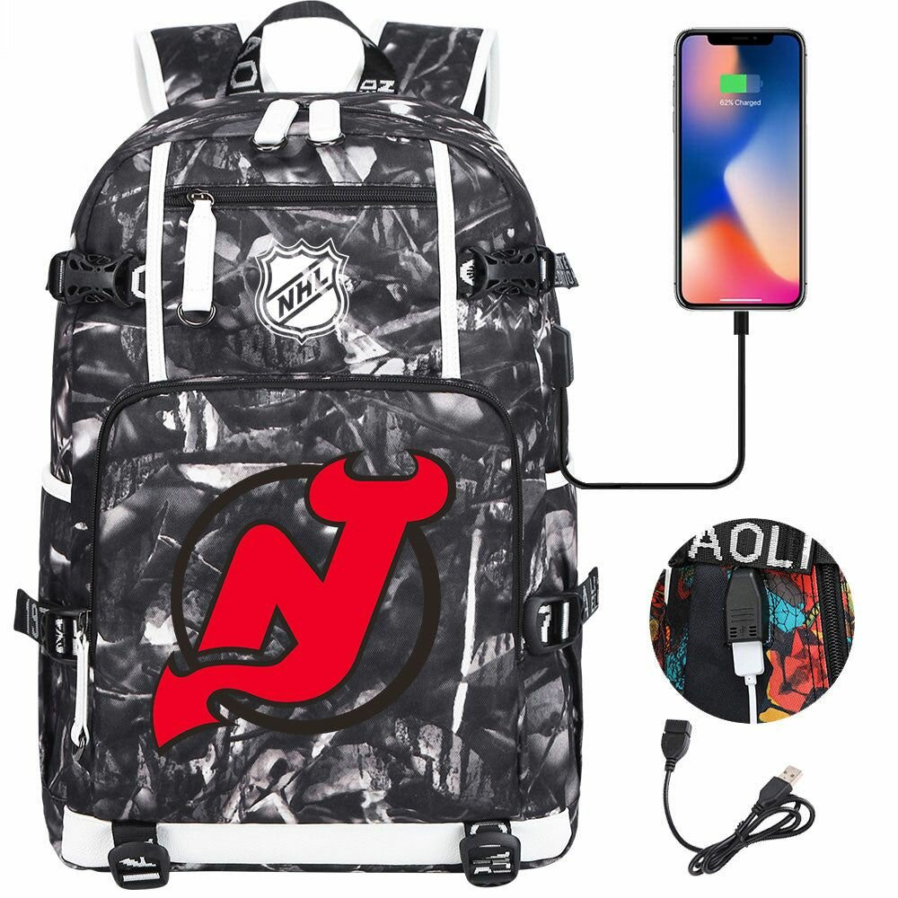 Рюкзак школьный Лиги хоккея New Jersey Devils с зарядкой USB для ноутбука