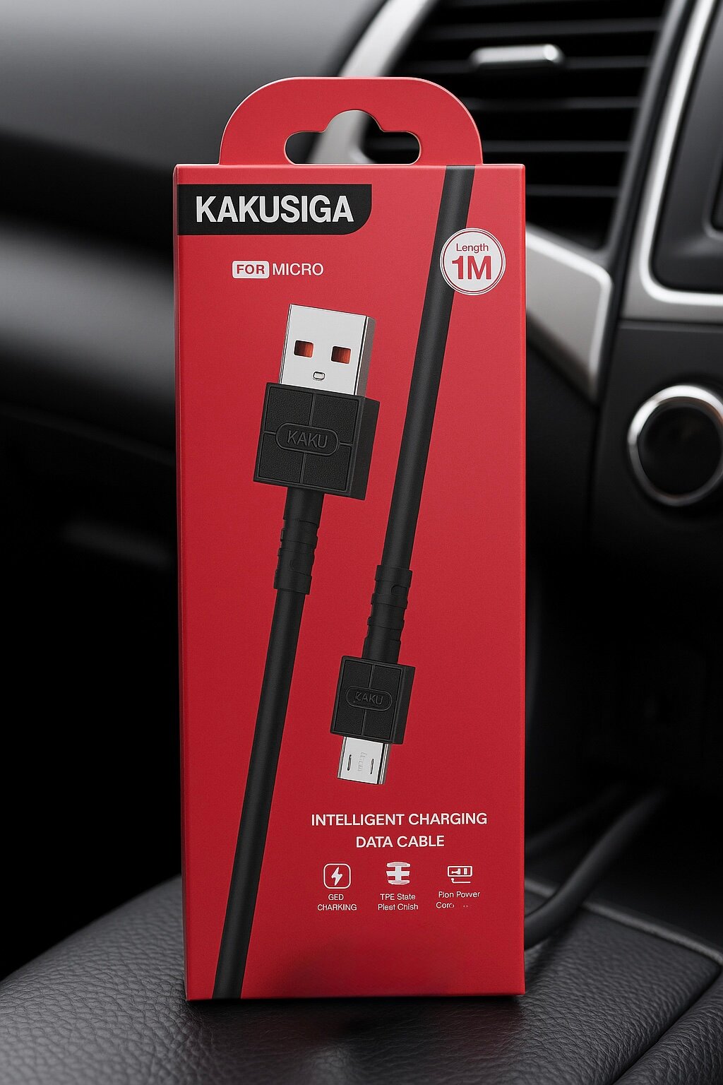 Кабель Kakusiga Micro Cable – черный, 1 метр, быстрая зарядка, квадратный дизайн, прочный материал TPE