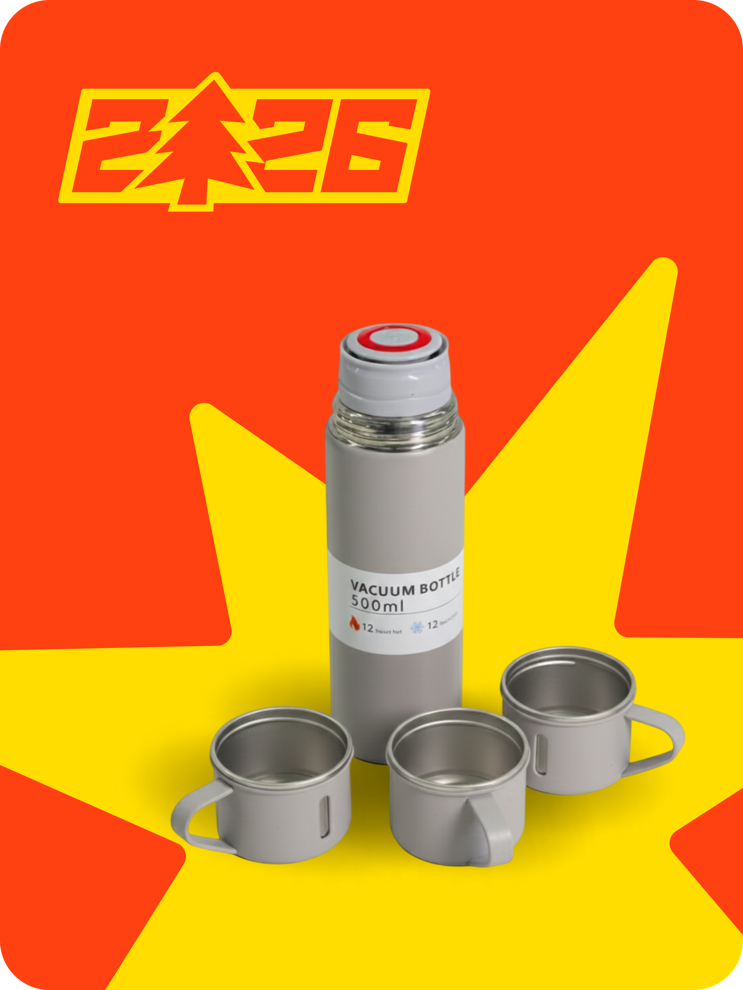 Термос-термокружка для напитков, набор с 3 чашками, 500 мл , подарочный