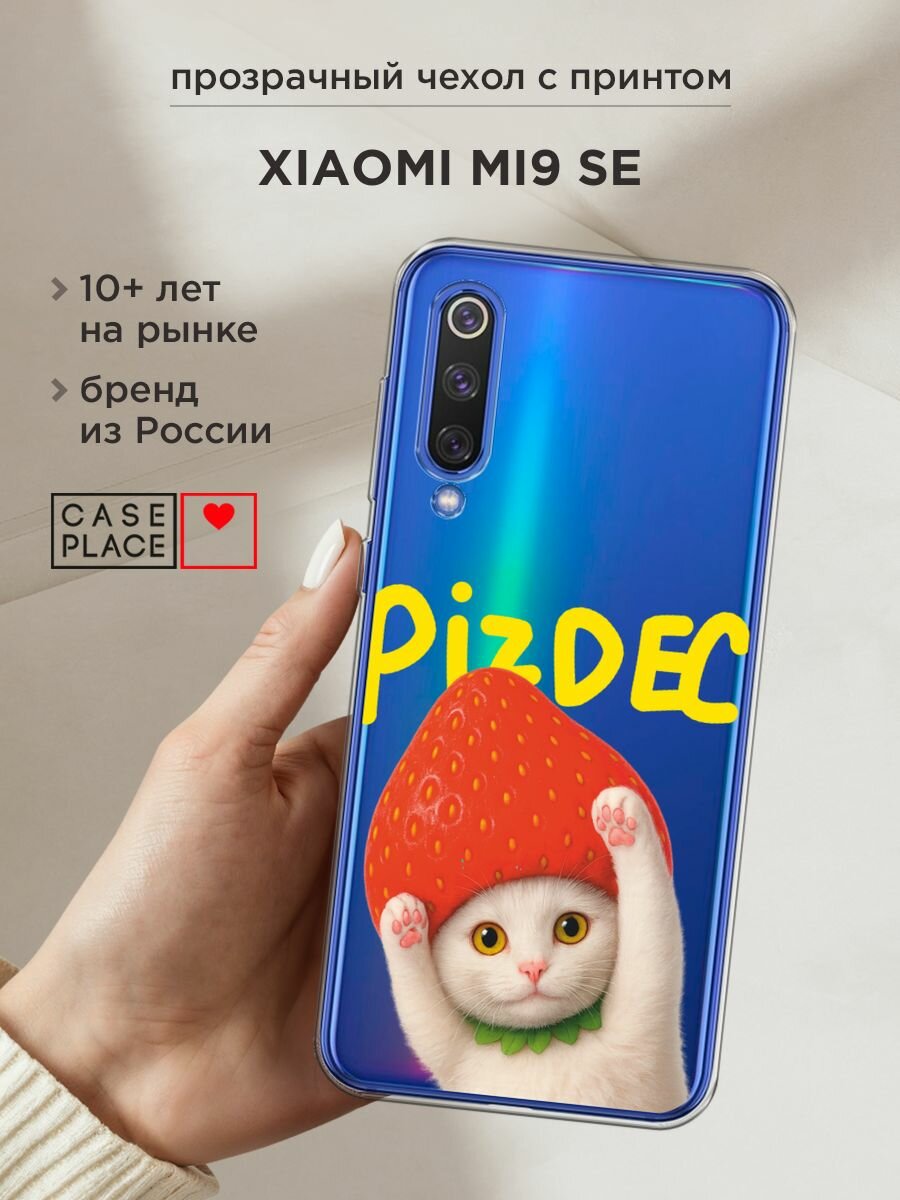 Чехол на Xiaomi Mi9 SE / Сяоми Ми 9 SE с принтом "Котик с надписью", прозрачный
