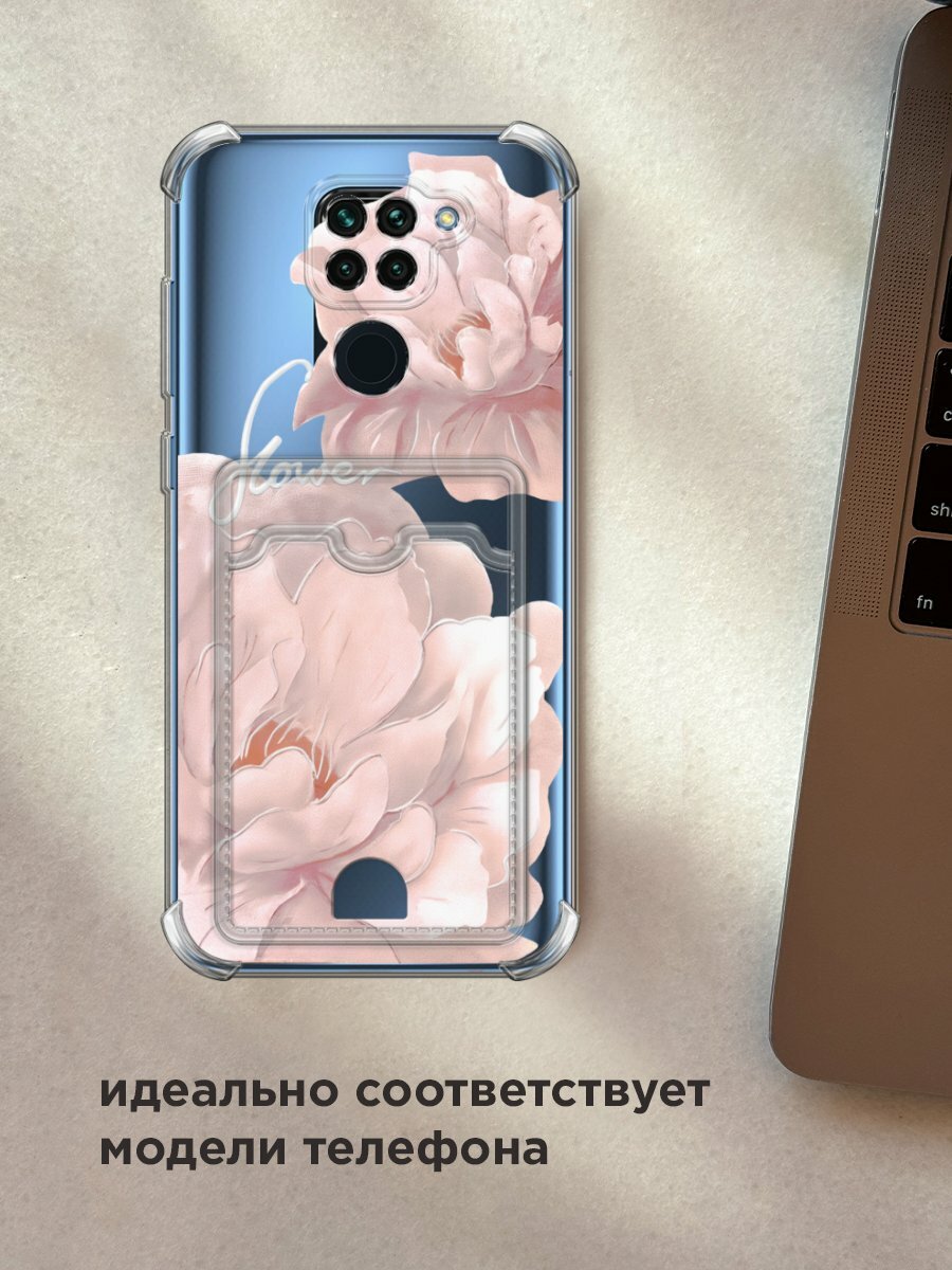 Чехол на Xiaomi Redmi 10X/Note 9 (Сяоми Редми 10Х/Редми Нот 9) с картой и принтом "Flower розовый" — фото 1