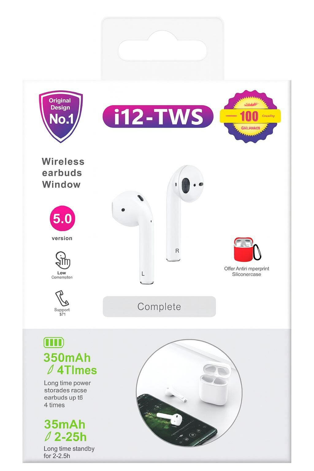 Беспроводные наушники i12 TWS с сенсорным управлением и микрофоном