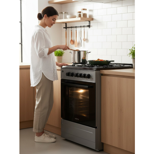 Комбинированная плита VESTA Valencia VKE 10-E серый, решетки сталь