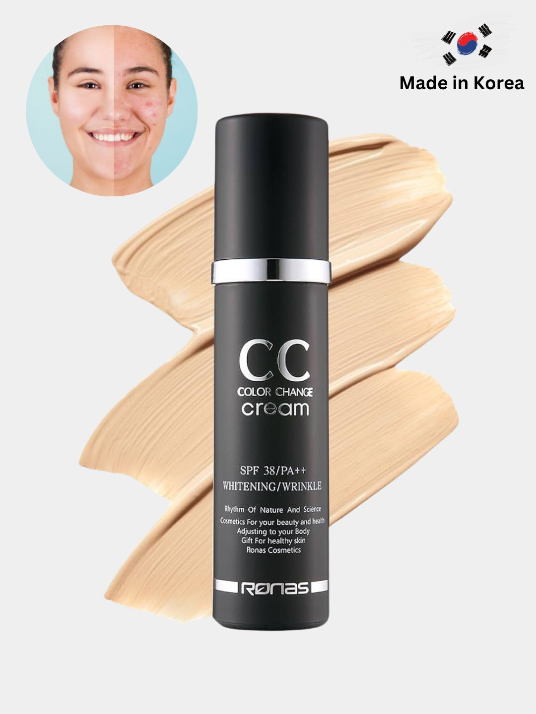 СС-крем Ronas, подстраивающийся под тон кожи, SPF 34, PA, 50мл