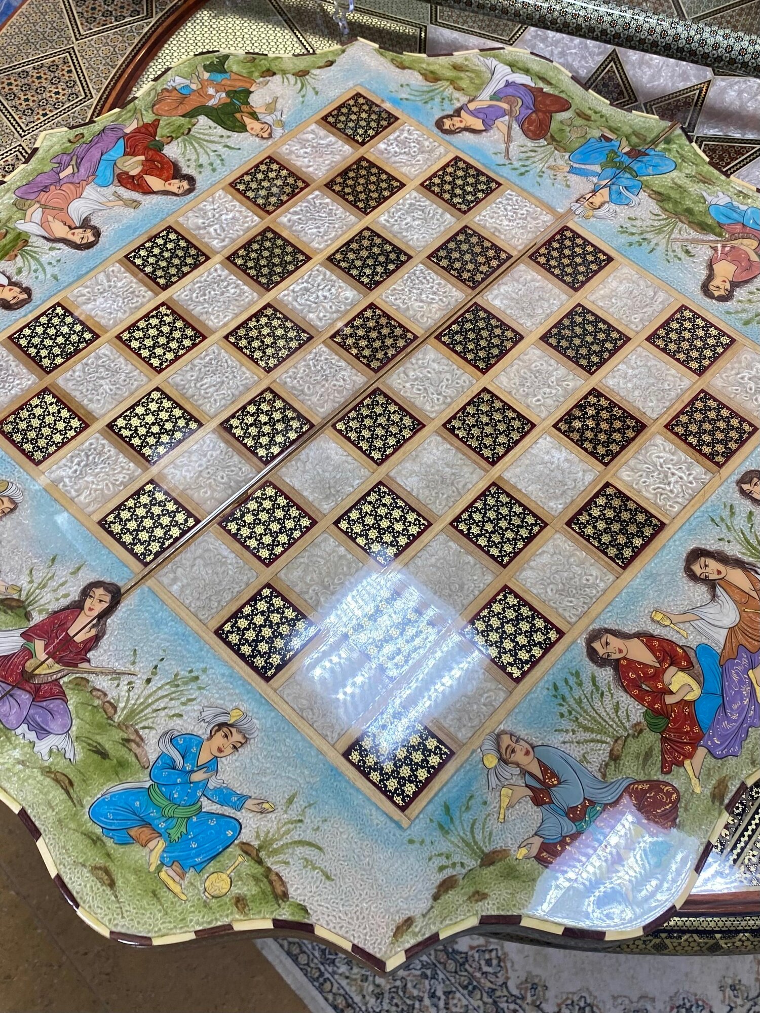 Шахматы-нарды Персидский базар "Хатам" Иран, ручная работа, с миниатюрами, деревянная инкрустация из натуральных материалов