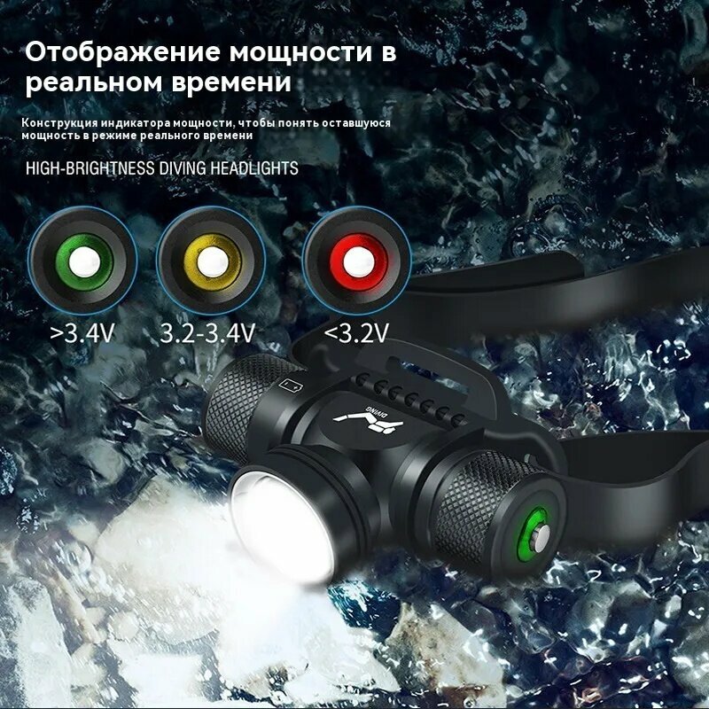 Фонарь ручной, водонепроницаемый подводный фонарь для дайвинга и подводной охоты с ярким направленным светом — фото 1