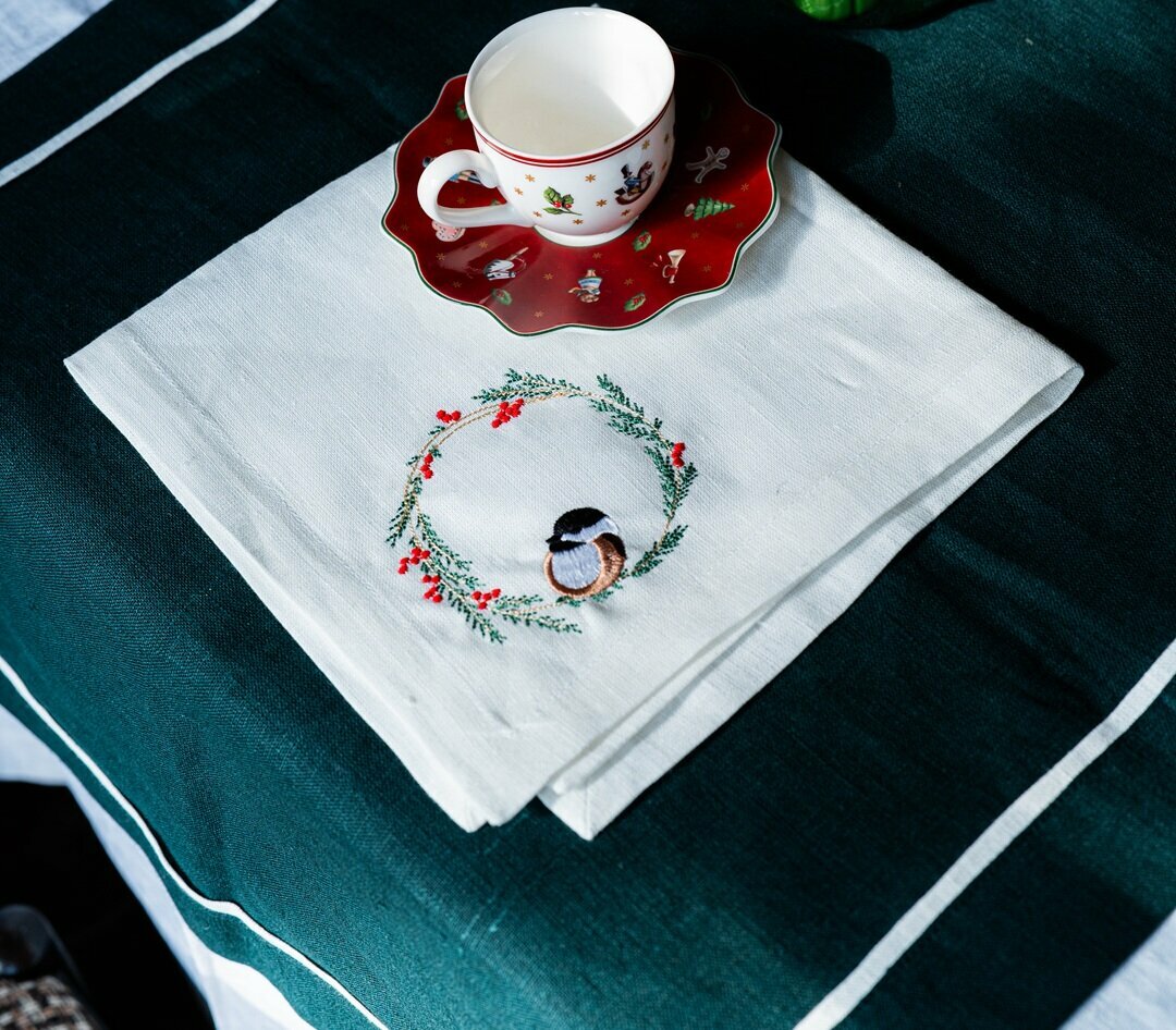 Набор салфеток, льняные, квадратные, с новогодней вышивкой, 45x45 см, 2 штуки