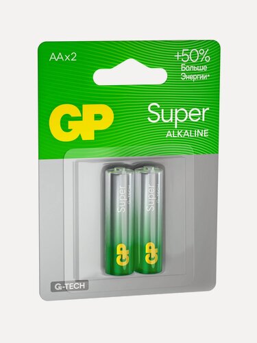 Изображение товара Батарейка алкалиновая GP Super, AA, LR6-2BL, 1.5В, блистер, 2 шт.