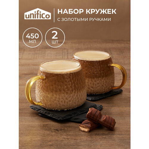 фото Unifico кружка emanuela 450 мл с золотой ручкой 2 шт. (боросиликатное стекло)